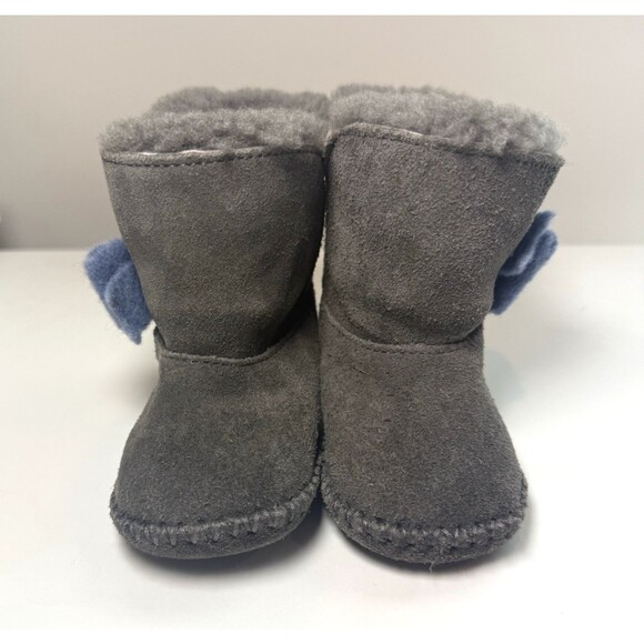 UGG Cassie Baby Boots Booties Gray Suede Leather Blue Bow 6-12 Mos 2/3 - Picture 2 of 8